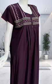 Violet Embroidery Soft Cotton Nighty. Soft Breathable Fabric | Laces and Frills