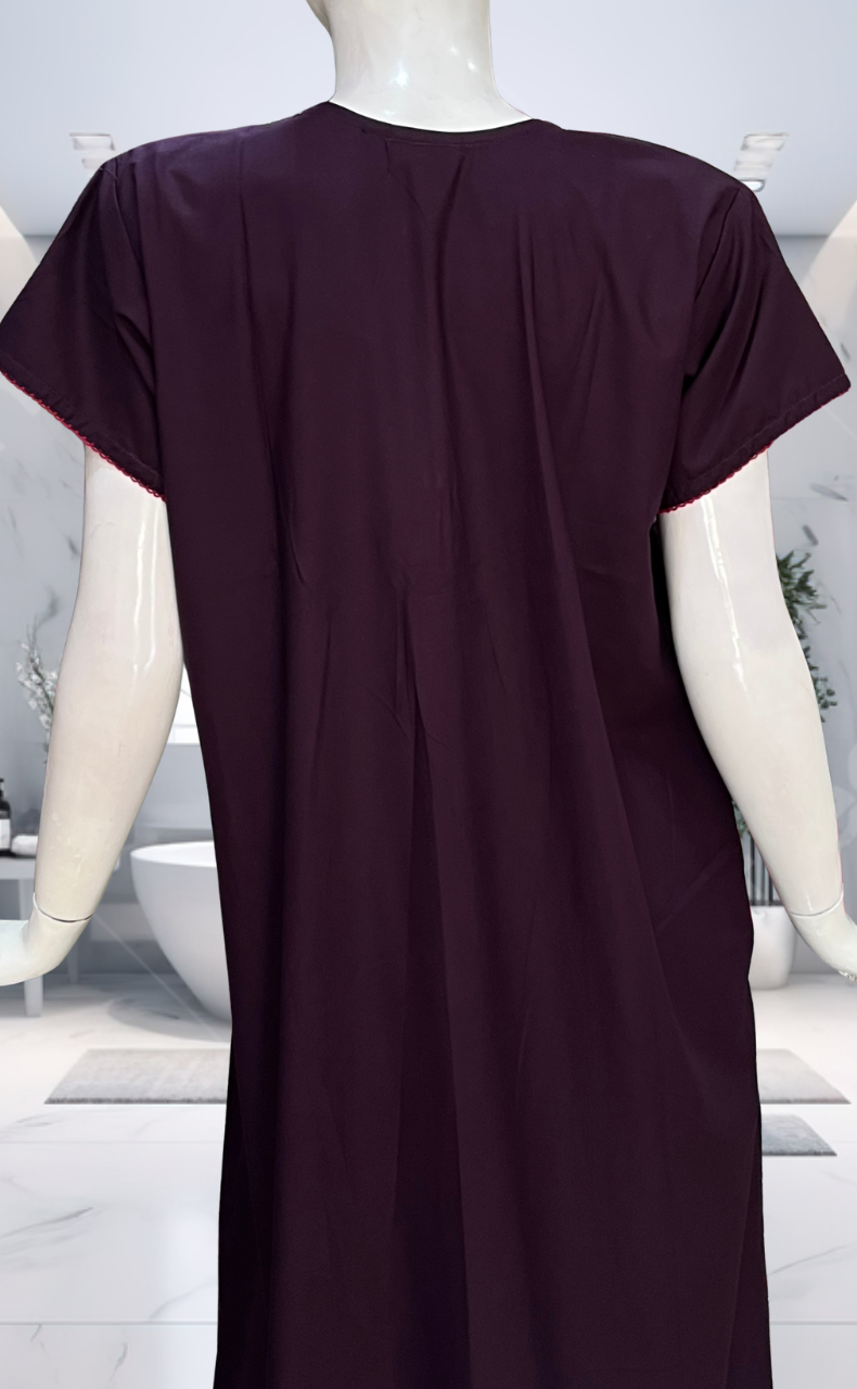 Violet Embroidery Soft Cotton Nighty. Soft Breathable Fabric | Laces and Frills