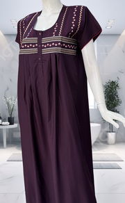 Violet Embroidery Soft Cotton Nighty. Soft Breathable Fabric | Laces and Frills