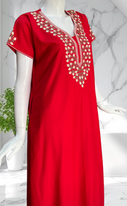 Red Embroidery Soft Cotton Nighty. Soft Breathable Fabric | Laces and Frills