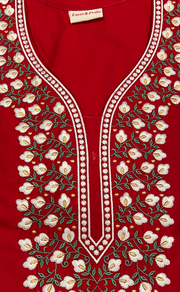 Red Embroidery Soft Cotton Nighty. Soft Breathable Fabric | Laces and Frills