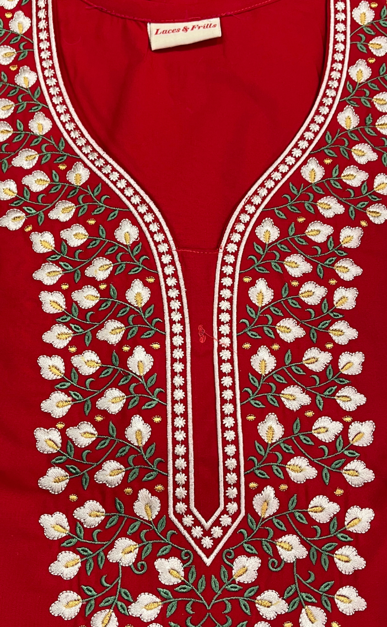 Red Embroidery Soft Cotton Nighty. Soft Breathable Fabric | Laces and Frills