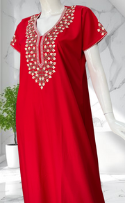 Red Embroidery Soft Cotton Nighty. Soft Breathable Fabric | Laces and Frills