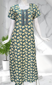 Blue Floral Pure Cotton Nighty. Pure Durable Cotton | Laces and Frills