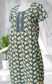 Blue Floral Pure Cotton Nighty. Pure Durable Cotton | Laces and Frills
