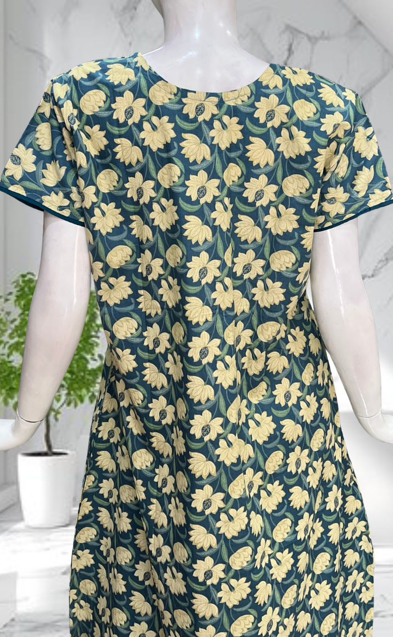Blue Floral Pure Cotton Nighty. Pure Durable Cotton | Laces and Frills