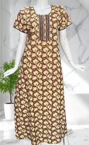 Brown Floral Pure Cotton Nighty. Pure Durable Cotton | Laces and Frills - Laces and Frills