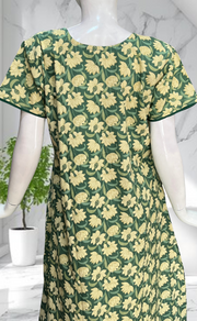 Pista Green Floral Pure Cotton Nighty. Pure Durable Cotton | Laces and Frills