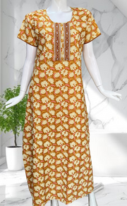 Yellow Floral Pure Cotton Nighty. Pure Durable Cotton | Laces and Frills