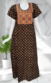 Black Kalamkari Pure Cotton Nighty. Pure Durable Cotton | Laces and Frills