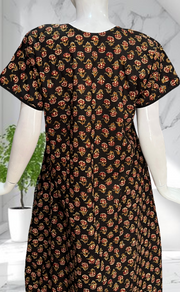 Black Kalamkari Pure Cotton Nighty. Pure Durable Cotton | Laces and Frills