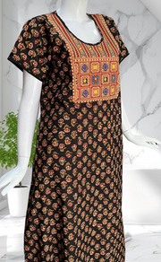 Black Kalamkari Pure Cotton Nighty. Pure Durable Cotton | Laces and Frills