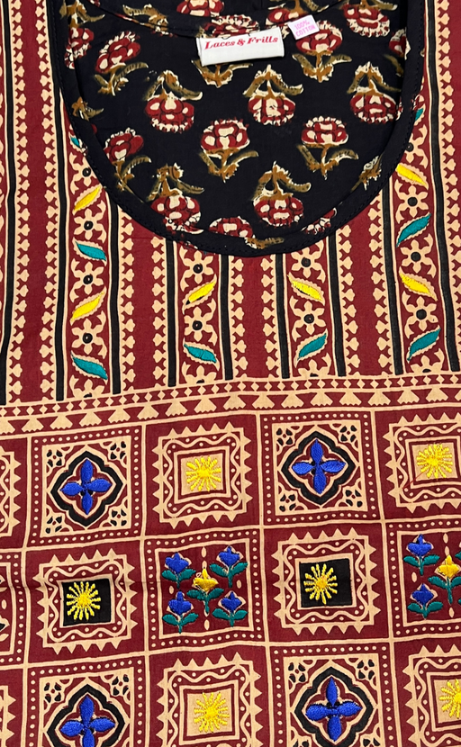 Black Kalamkari Pure Cotton Nighty. Pure Durable Cotton | Laces and Frills