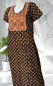 Black Kalamkari Pure Cotton Nighty. Pure Durable Cotton | Laces and Frills