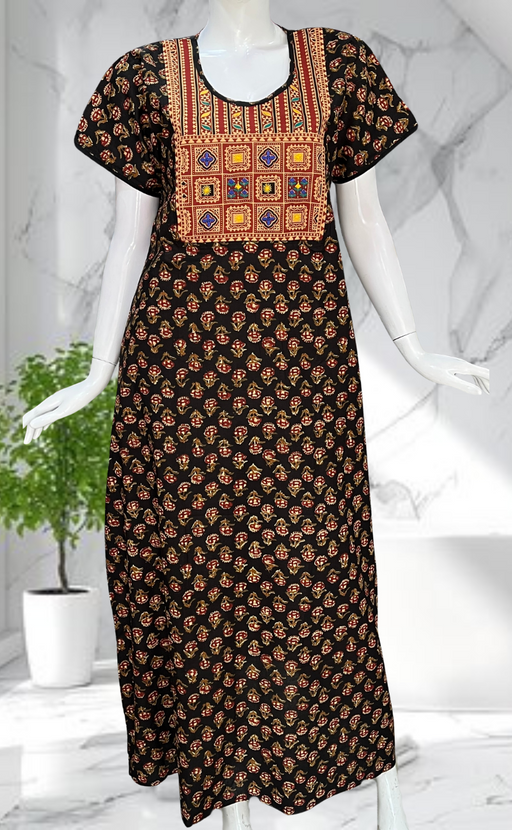 Black Kalamkari Pure Cotton Nighty. Pure Durable Cotton | Laces and Frills