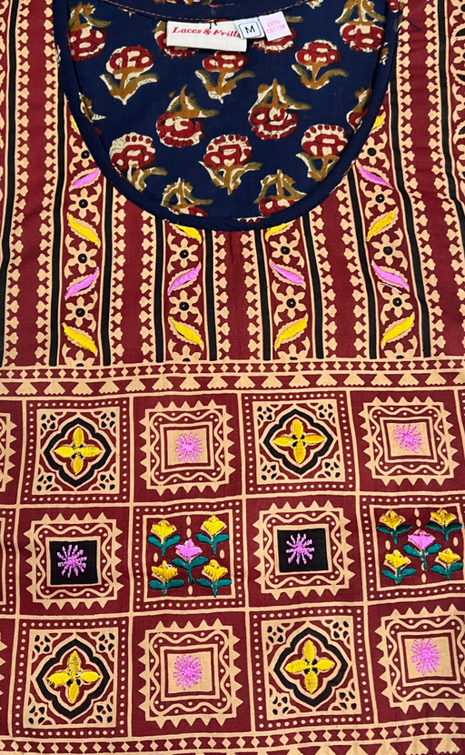 Blue Kalamkari Pure Cotton Nighty. Pure Durable Cotton | Laces and Frills