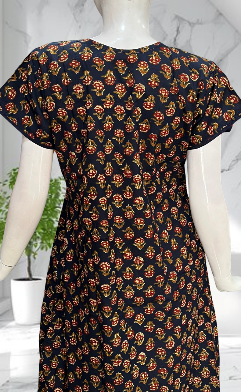 Blue Kalamkari Pure Cotton Nighty. Pure Durable Cotton | Laces and Frills