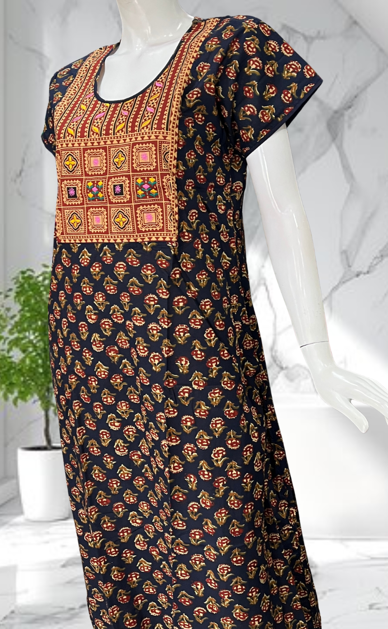 Blue Kalamkari Pure Cotton Nighty. Pure Durable Cotton | Laces and Frills