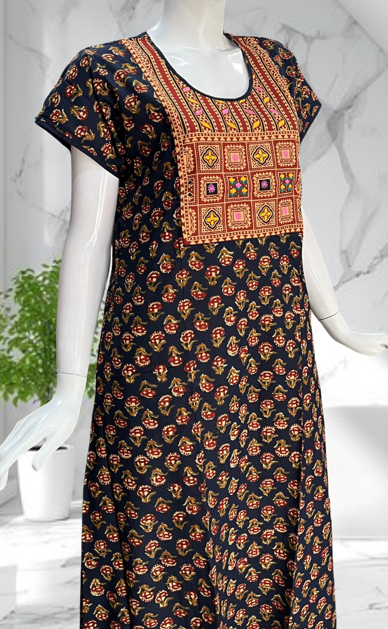 Blue Kalamkari Pure Cotton Nighty. Pure Durable Cotton | Laces and Frills