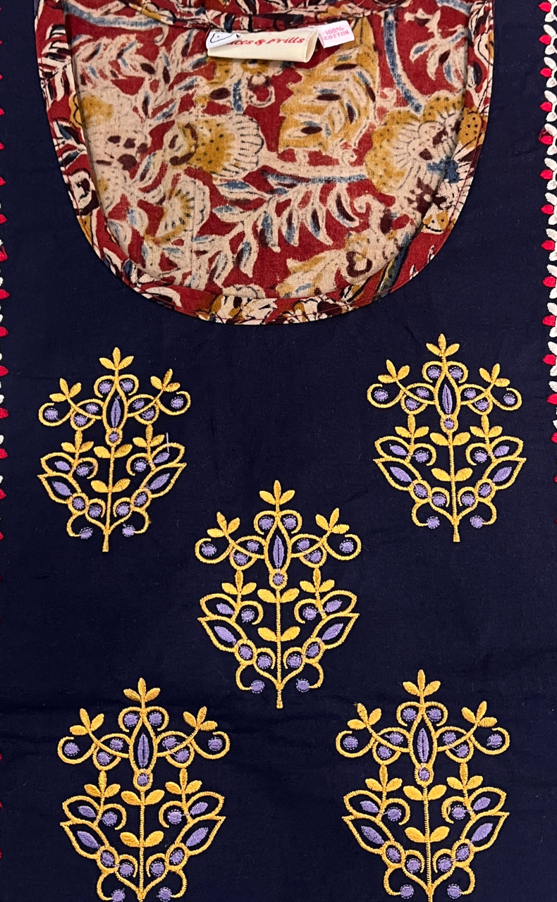 Blue/Maroon Kalamkari Pure Cotton Nighty. Pure Durable Cotton | Laces and Frills