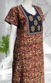 Blue/Maroon Kalamkari Pure Cotton Nighty. Pure Durable Cotton | Laces and Frills