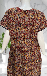 Blue/Maroon Kalamkari Pure Cotton Nighty. Pure Durable Cotton | Laces and Frills