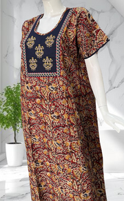 Blue/Maroon Kalamkari Pure Cotton Nighty. Pure Durable Cotton | Laces and Frills