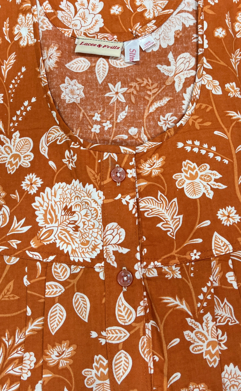 Orange Garden Full Open Pure Cotton Nighty. Pure Cotton | Laces and Frills