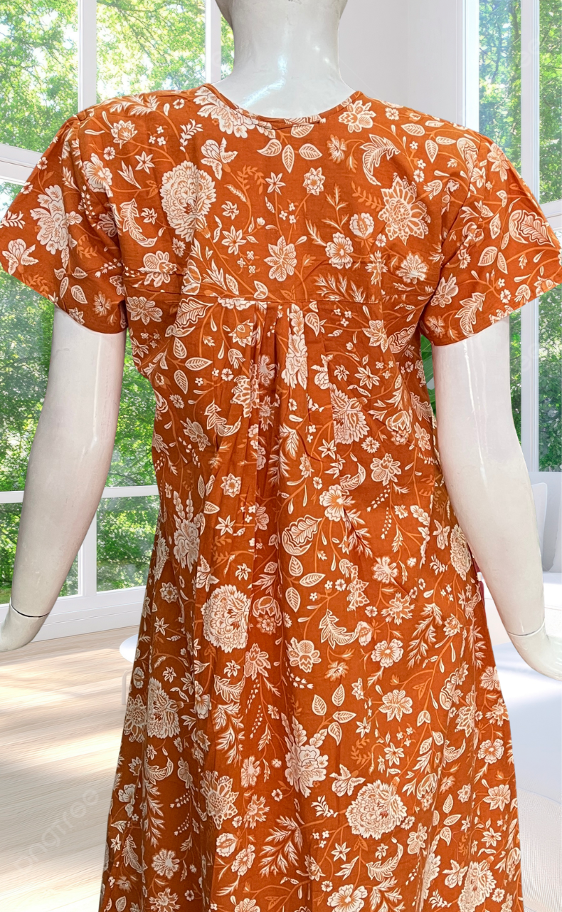 Orange Garden Full Open Pure Cotton Nighty. Pure Cotton | Laces and Frills