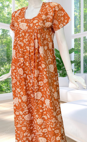 Orange Garden Full Open Pure Cotton Nighty. Pure Cotton | Laces and Frills