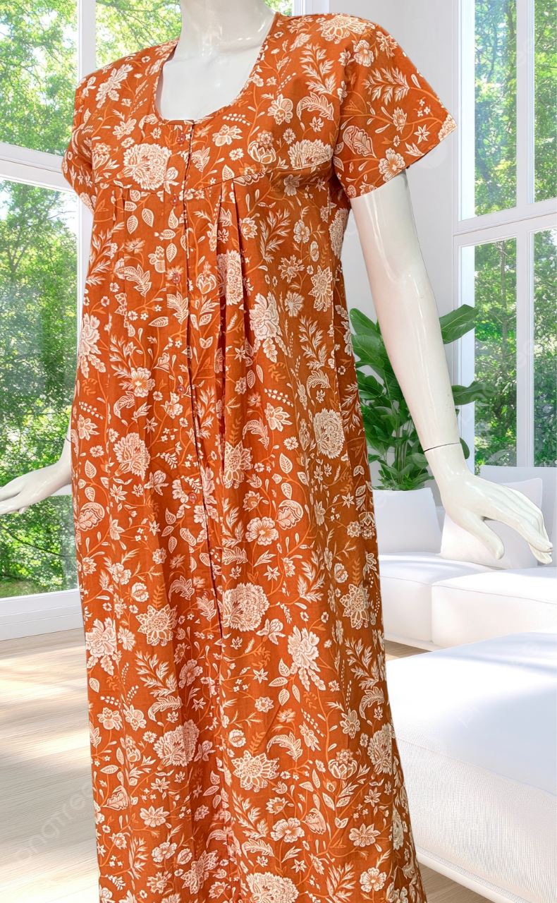 Orange Garden Full Open Pure Cotton Nighty. Pure Cotton | Laces and Frills