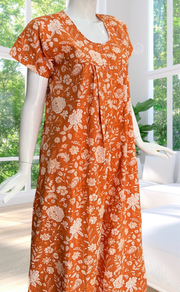 Orange Garden Full Open Pure Cotton Nighty. Pure Cotton | Laces and Frills