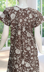 Brown Garden Full Open Pure Cotton Nighty. Pure Cotton | Laces and Frills
