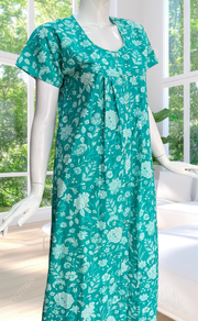 Sea Green Garden Full Open Pure Cotton Nighty. Pure Cotton | Laces and Frills