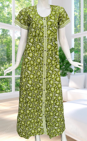Green Garden Full Open Pure Cotton Nighty. Pure Cotton | Laces and Frills