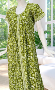 Green Garden Full Open Pure Cotton Nighty. Pure Cotton | Laces and Frills