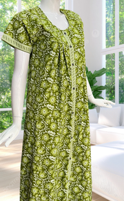 Green Garden Full Open Pure Cotton Nighty. Pure Cotton | Laces and Frills