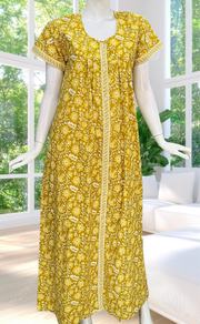 Yellow Garden Full Open Pure Cotton Nighty. Pure Cotton | Laces and Frills