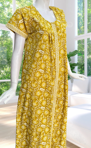 Yellow Garden Full Open Pure Cotton Nighty. Pure Cotton | Laces and Frills