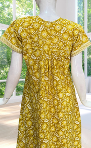 Yellow Garden Full Open Pure Cotton Nighty. Pure Cotton | Laces and Frills