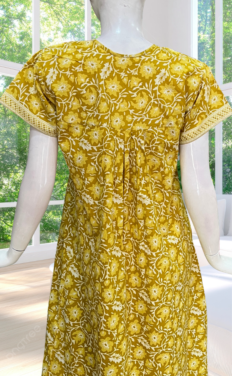 Yellow Garden Full Open Pure Cotton Nighty. Pure Cotton | Laces and Frills