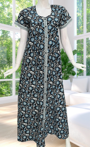Black Garden Full Open Pure Cotton Nighty. Pure Cotton | Laces and Frills