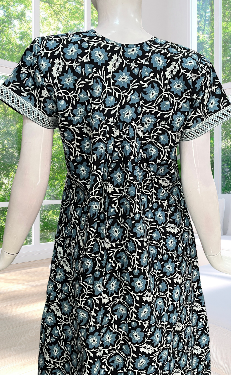 Black Garden Full Open Pure Cotton Nighty. Pure Cotton | Laces and Frills