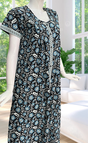 Black Garden Full Open Pure Cotton Nighty. Pure Cotton | Laces and Frills