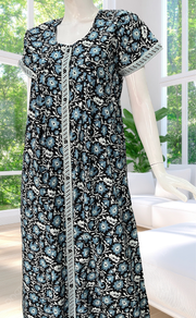 Black Garden Full Open Pure Cotton Nighty. Pure Cotton | Laces and Frills