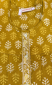 Yellow Leafy Full Open Pure Cotton Nighty. Pure Cotton | Laces and Frills
