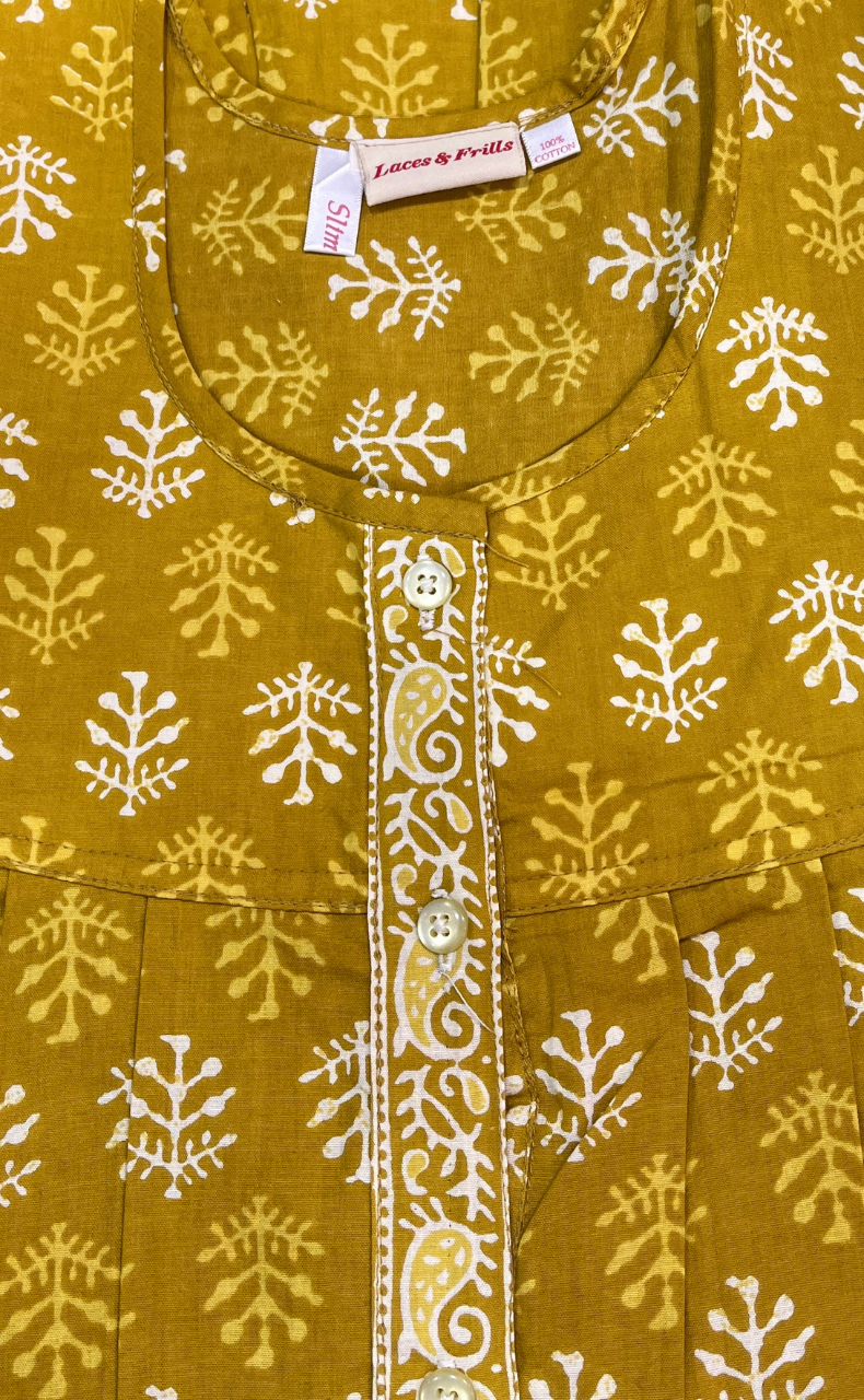 Yellow Leafy Full Open Pure Cotton Nighty. Pure Cotton | Laces and Frills
