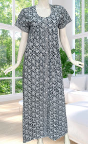 Grey Floral Full Open Pure Cotton Nighty. Pure Cotton | Laces and Frills