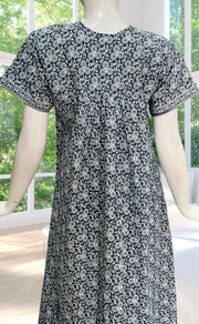 Grey Floral Full Open Pure Cotton Nighty. Pure Cotton | Laces and Frills