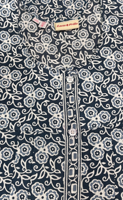 Grey Floral Full Open Pure Cotton Nighty. Pure Cotton | Laces and Frills